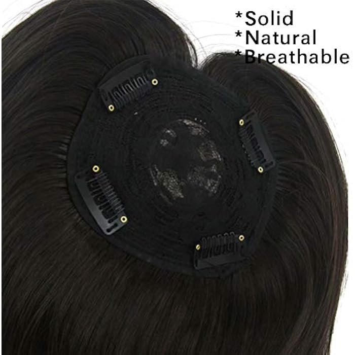 DILLARDS Iluu Synthetic Hair Clip In Toppers For Women, Large Mono Crown Topper Hairpieces Hair Bang For Thinning Hair, 60G Hair Black Brown - Image 5